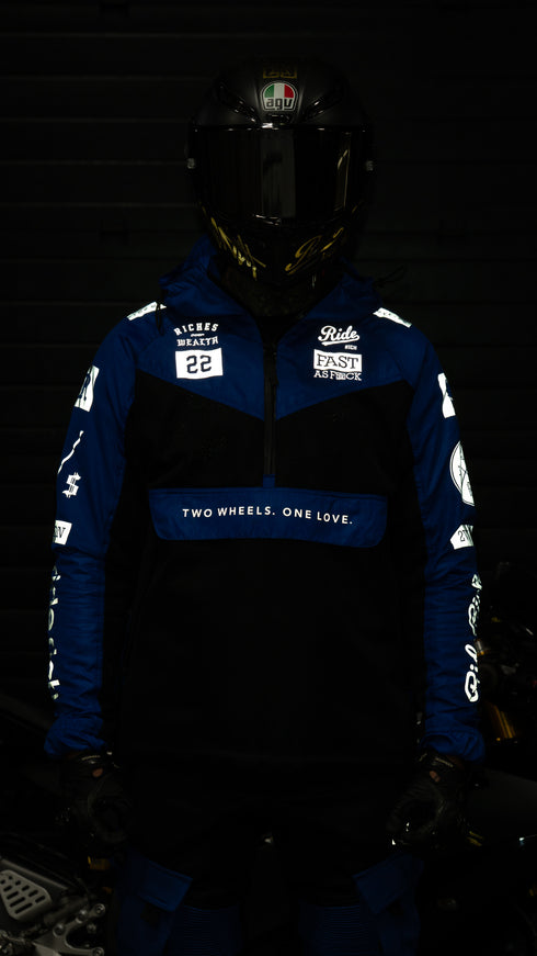 Ride Rich Concord V2 Flow Mesh Armoured GP Anorak Motorcycle Jacket - Blue